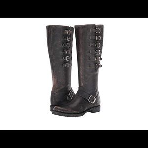 Frye Distressed leather Veronica Tall belted boots